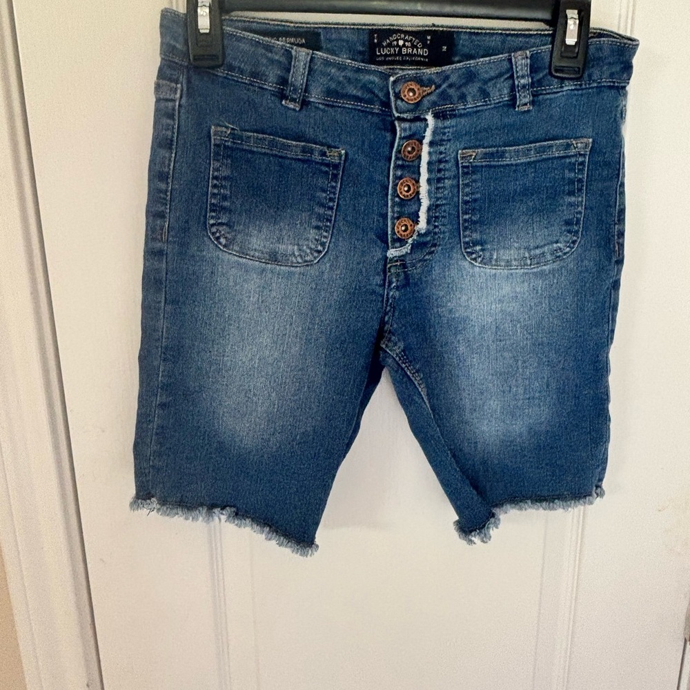 Lucky Brand Girls Size 14 Distressed Denim Button-Fly Shorts in Medium Blue
